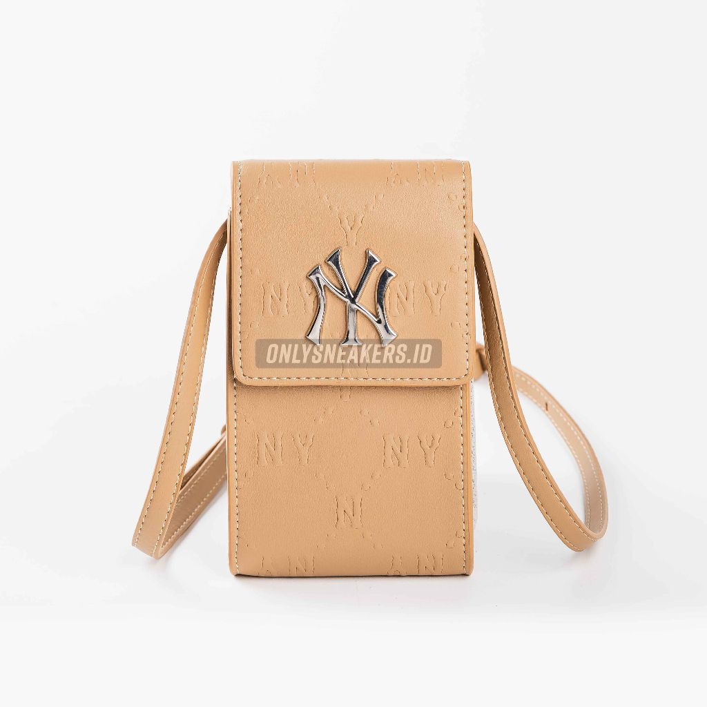 MLB NEW YORK MONOGRAM LEATHER PHONE BAG IN BEIGE (100% AUthentic)