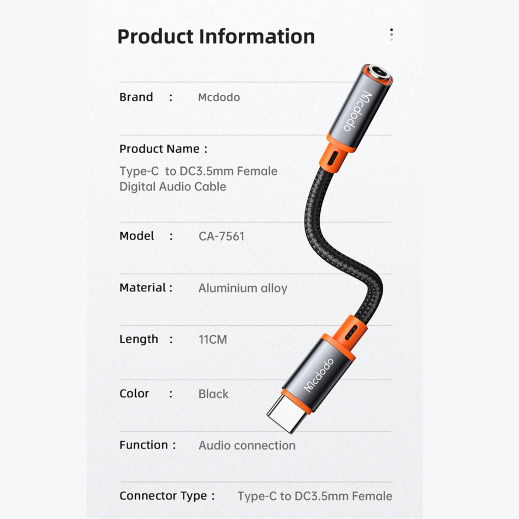 MCDODO Type C to 3.5mm Headphone HiFi DAC Audio Aux Cable for Samsung Ipad Pro Huawei P40 S22 S23 Audio Adapter OTG