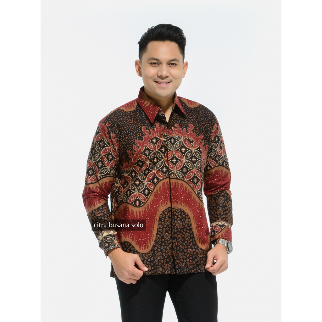 KAWUNGJAYA MERAH Kemeja Batik Pria Full Furing Bahan Katun Primisima