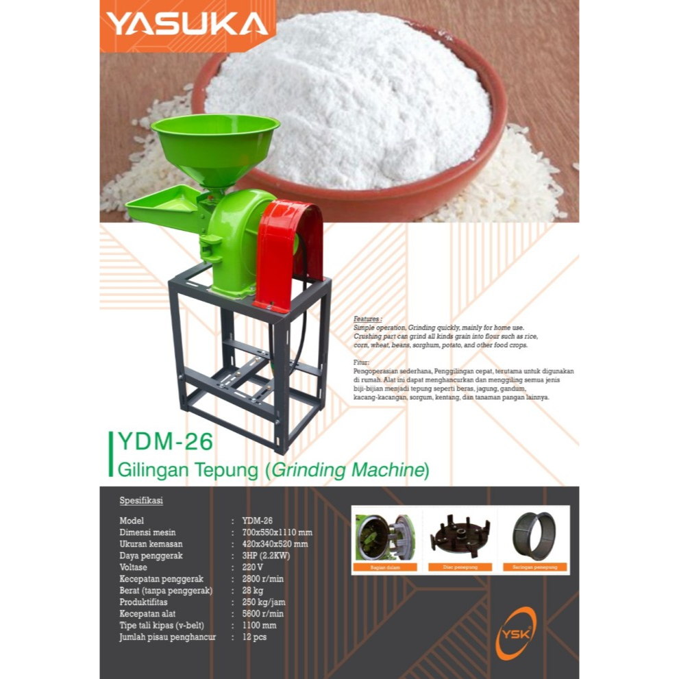 Mesin Giling Tepung Penepung YDM026 YASUKA / Disk Mill Grinding Machine Mesin Gilingan Penggiling Penepung Tepung YDM 026 YASUKA