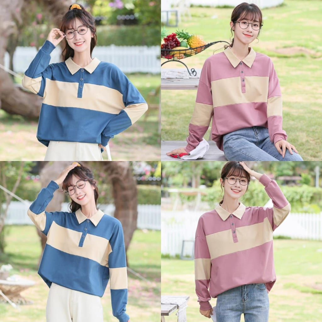 SWEATER POLO ZANIA COLLAR SWEATSHIRT ATASAN WANITA BASIC POLOS (PH)