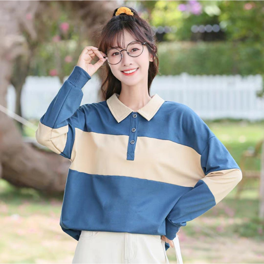 SWEATER POLO ZANIA COLLAR SWEATSHIRT ATASAN WANITA BASIC POLOS (PH)