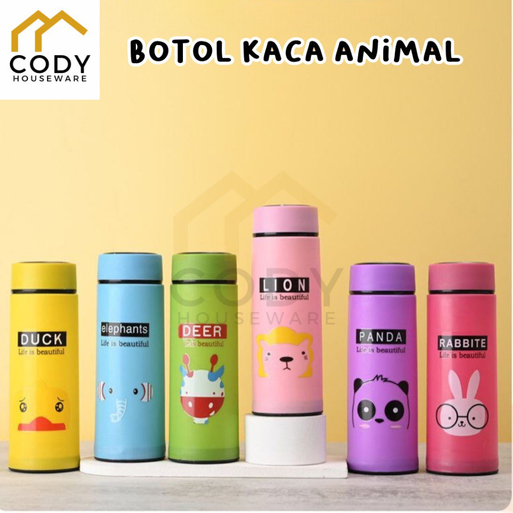 CODY Botol Minum Kaca Termos Kaca Botol Air Unik Motif Animal 450ml