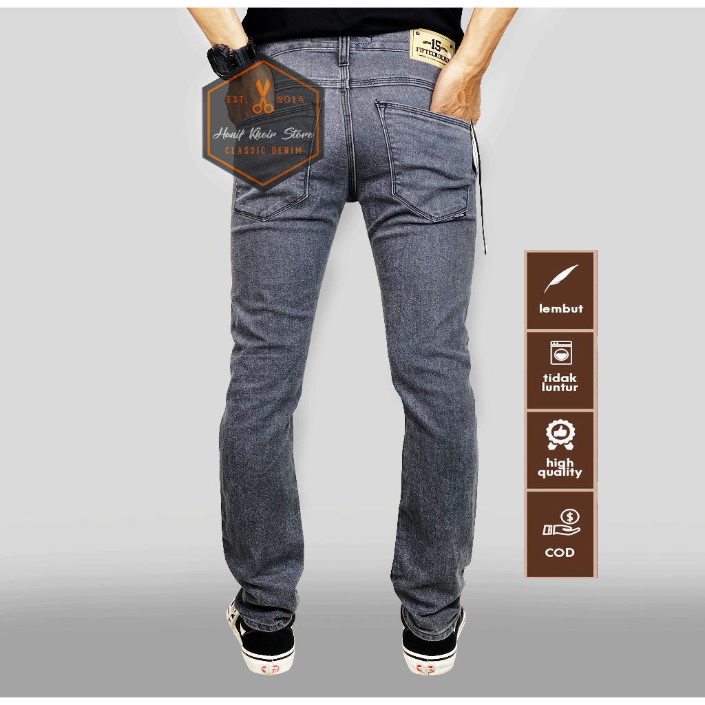 FIFTEEN DENIM TERLARIS CELANA JEANS SLIMFIT PRIA/COWO/COWOK MURAH DAN GROSIR ABU POLOS/GREY