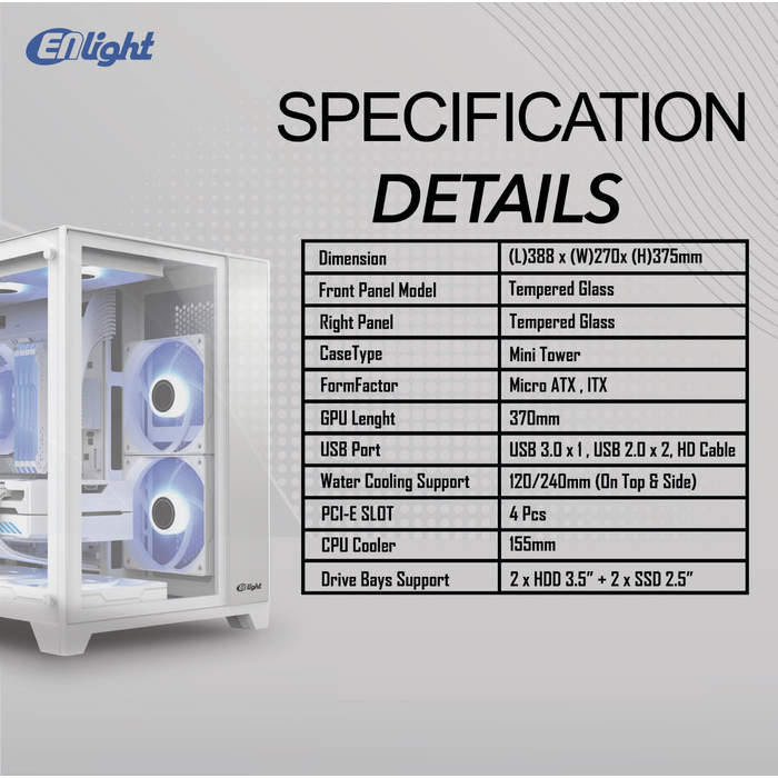 CASING ENLIGHT Z6 BLACK + 3 Fan F123 Auto RGB 6pin - Tempered Glass