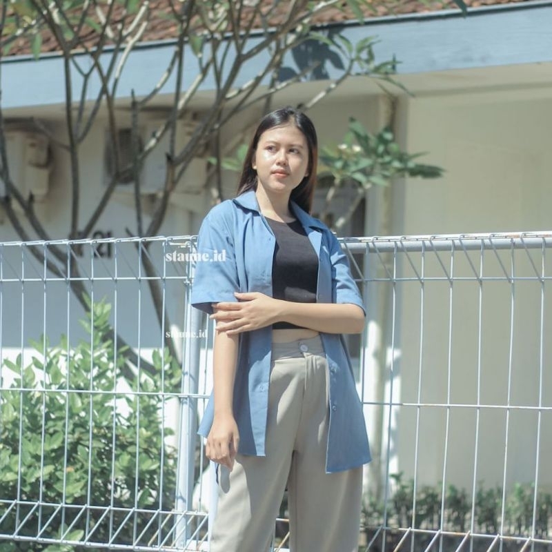 Kemeja Rayon Kemeja Oversize Wanita Lengan Pendek Tunik Murah