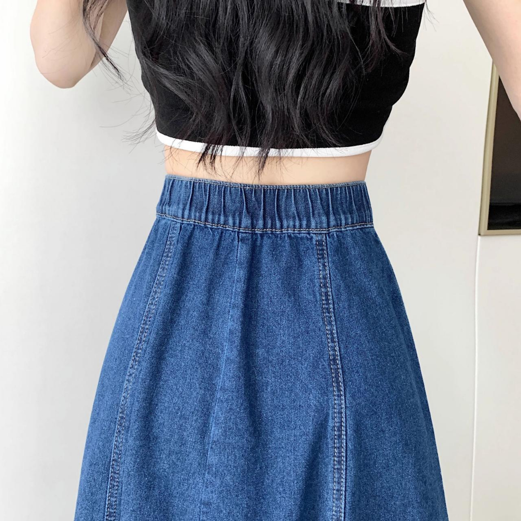 Rok korea style sepan rok Jeans Panjang Wanita Rok Jeans Stretch Span Denim Rok maxi Import melar rok jumbo bigsize muslim fashion ootd