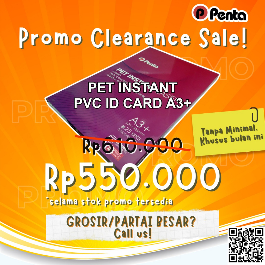 PENTA PET Instant PVC Card Digital rint Laser Toner HP Indigo Inkjet A3+ ID Card 3 Layers 0,78 mm Pack 25 Set Kartu Anggota / ATM / Member card