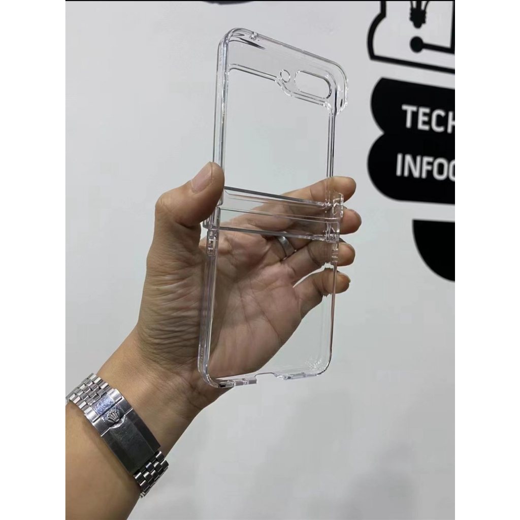 Case Bening Samsung Galaxy Z Flip 5 Flip 4 Z Flip 3 5G With Mid Cover Full Cover Casing Clear Transparant + Pelindung Tengah Anti Kuning