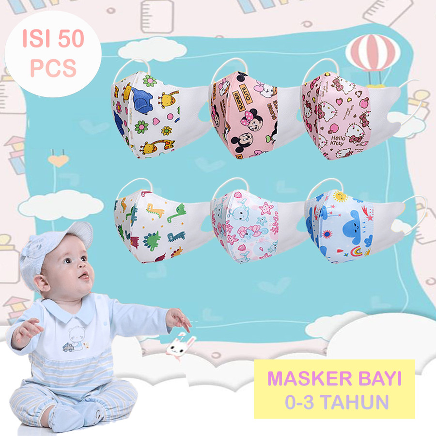 PER BOX 50PC - MASKER ANAK KIDS DUCKBILL 3PLY BAYI  BALITA - UMUR 1 - 5 TH