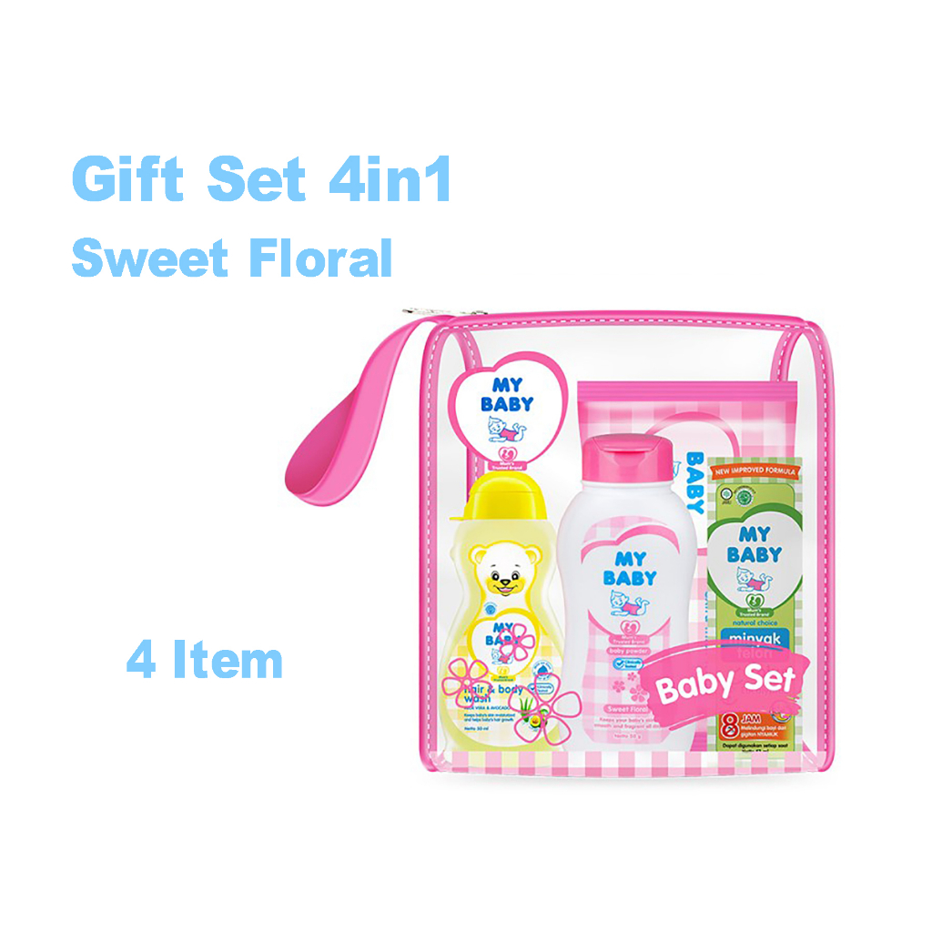 My Baby Set Soft Floral 4in1 - Pink - Paket Trave -  Perlengkapan Bayi