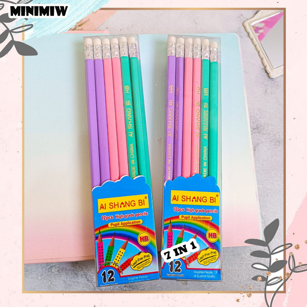 PENSIL HB AISHING SIAP PAKAI ADA PENGHAPUS  WARNA-WARNI PASTEL PINK,TOSCA,BIRU PASTEL ALAT TULIS  UNIK IMUT MURAH