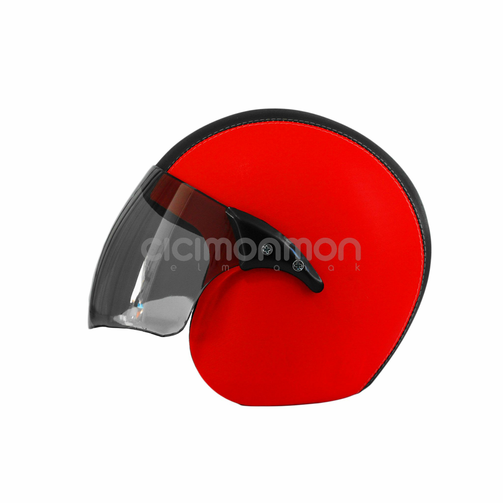 Helm Kulit Standart halfface Anak Usia 3-7th Warna Merah Hitam