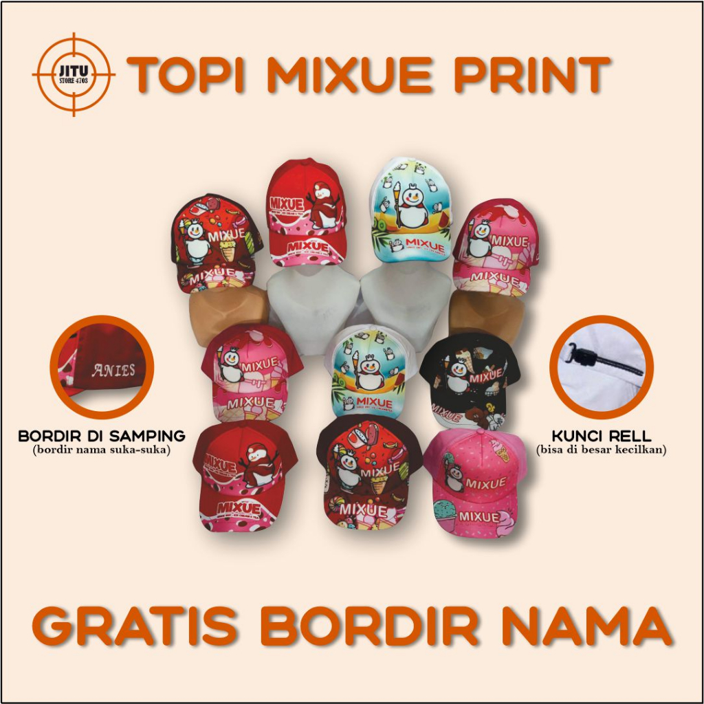 Topi Anak Mixue Gratiss Bordir Nama