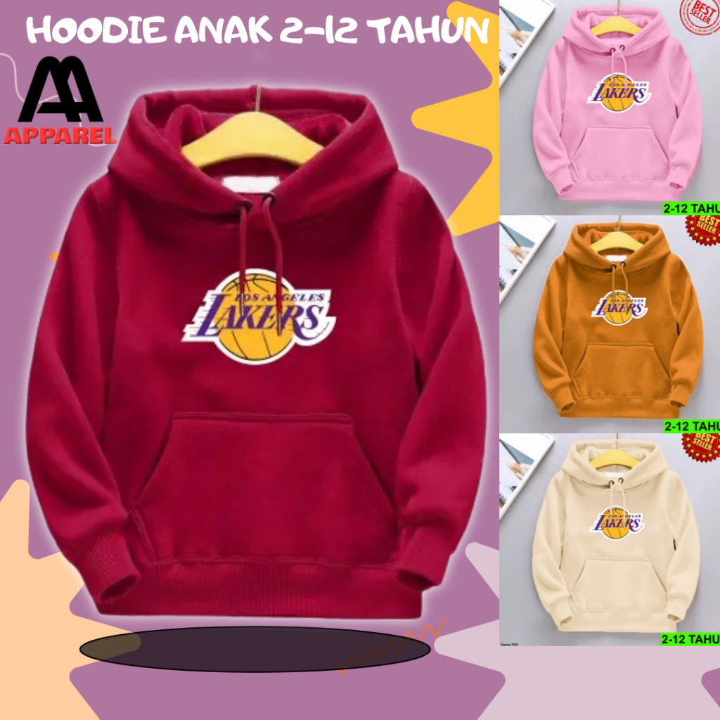 Sweater Hoodie Logo Lakers Anak Kecil Laki Laki Perempuan Umur 2 3 4 5 6 7 8 9 10 12 Tahun Sweter Ho