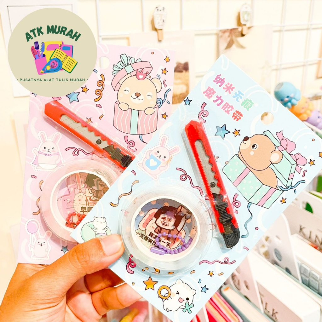 

PAKET DOUBLE TAPE SOLATIP DAN CUTTER BERUANG TEDDY BEAR HEWAN ANIMAL SELOTIP KATER PISAU PEMOTONG KERTAS WARNA PASTEL PINK BIRU PEACH LUCU KADO UNIK PULPEN STATIONERY ALAT TULIS SEKOLAH KANTOR JURNALING JOURNALING
