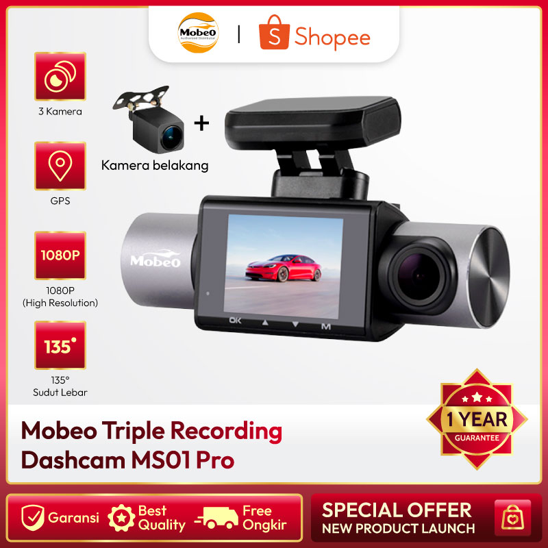 (BERGARANSI) Mobeo Dash Cam Triple Recording Dash Cam MS01 Pro (Front, Rear, Inside Camera)