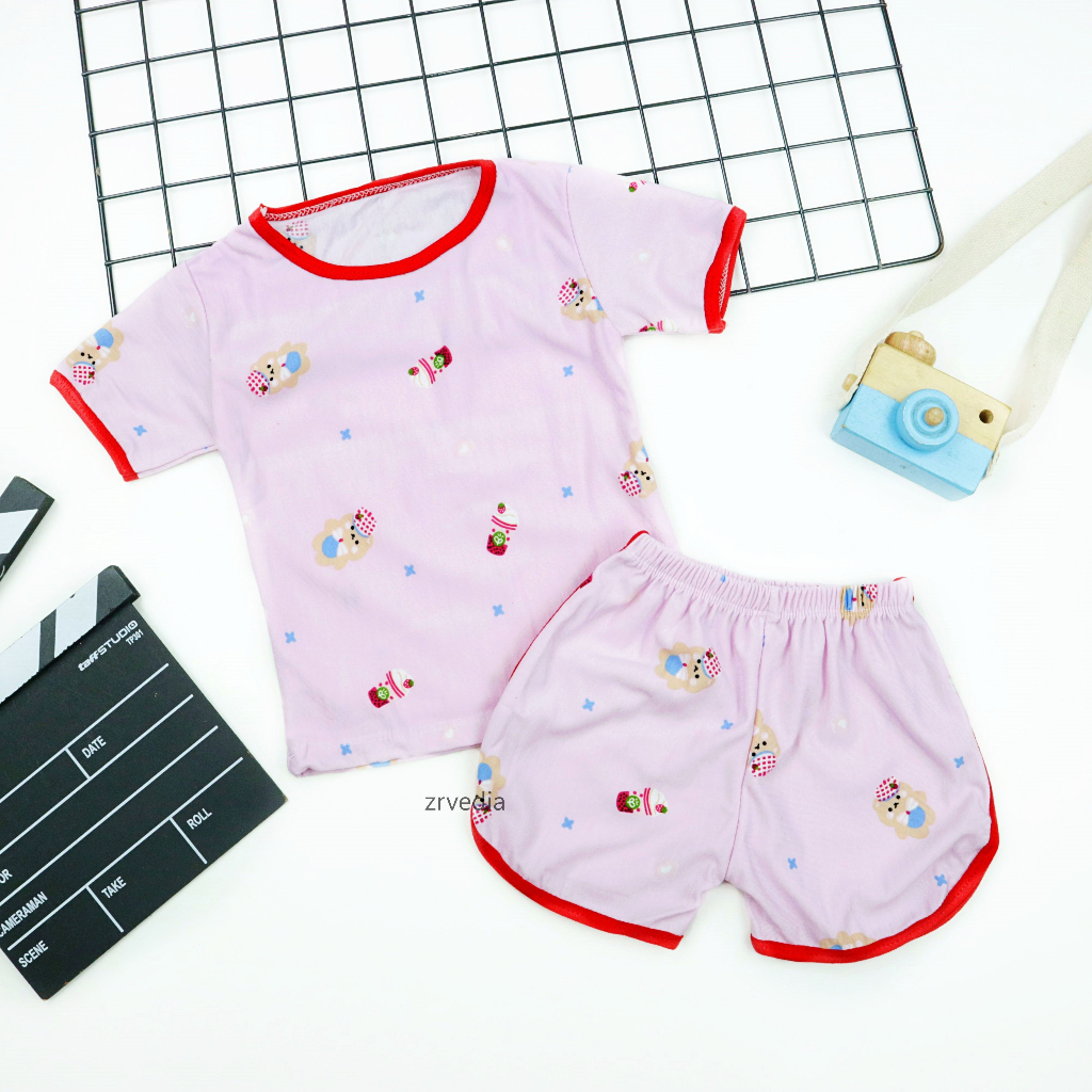 [MOTIF] Setelan Chuba Chups Bayi / Set Baby Laki Perempuan Stelan Baju Tidur Pajamas Unisex Polos Pendek Adem 6-12 Bulan babycinnamon