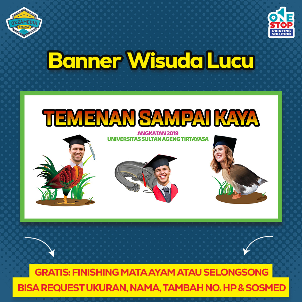 CETAK SPANDUK BANNER WISUDA LUCU TEMA PECEL LELE