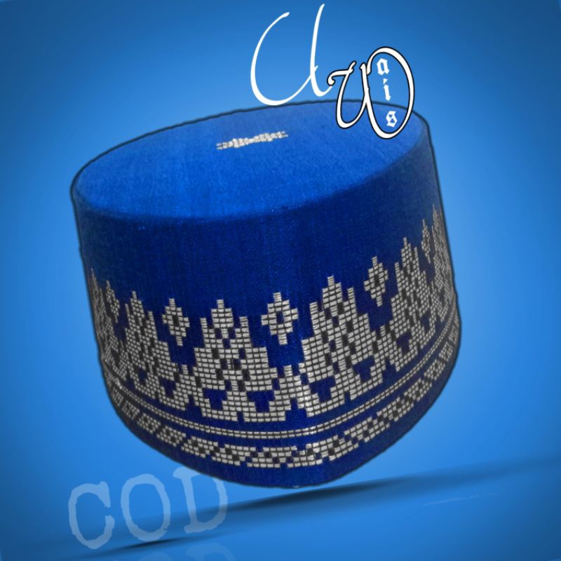 Peci songkok Medan Cerek Motif kopia Biru Silver songko kopya topi lobe Zubair tenun Songket KOPIAH