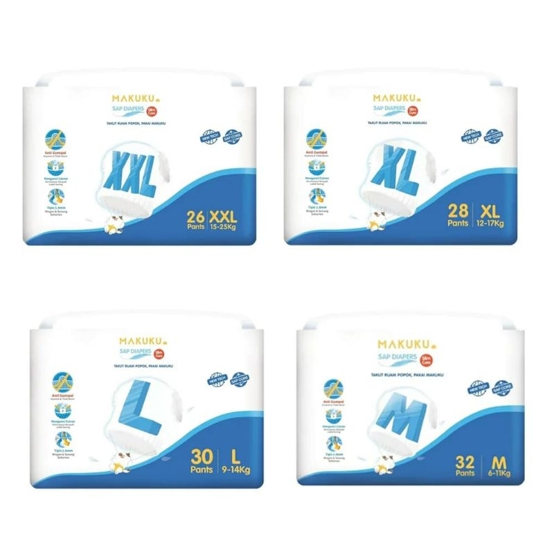 READY DIAPERS MAKUKU SLIM CARE M32,L30,XL28,XXL26