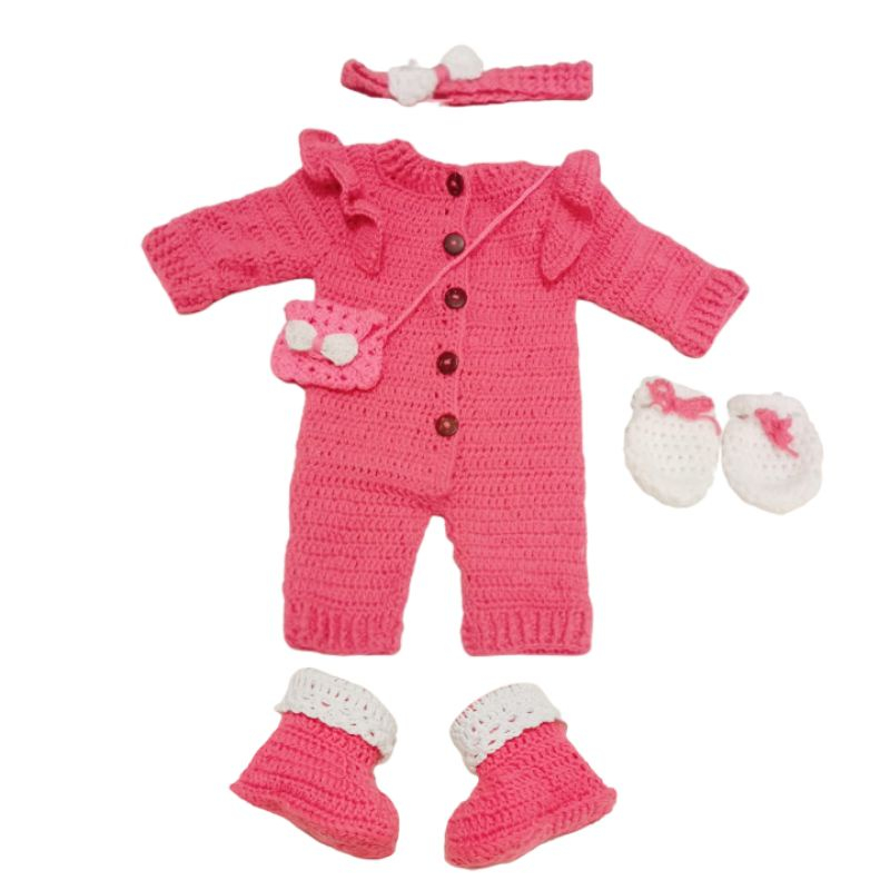 one set pakaian rajut bayi jumper sepatu tas bando sarung tangan baby girl gift hadiah