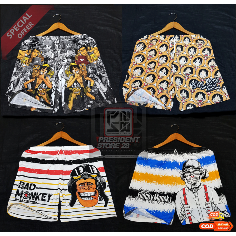 (BANDINGKAN) KOLOR ONE PIECE / BOXER MOTIF ONEPIECE / MOTIF ANIME / CELANA PENDEK SANTAI / BAHAN ADEM / MURAH