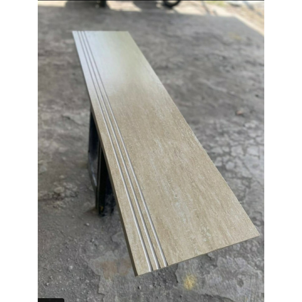Stepnosing Granit Tangga motif KAYU COKLAT MUDA TRAVERTINO CREAM 30X100, 20X100