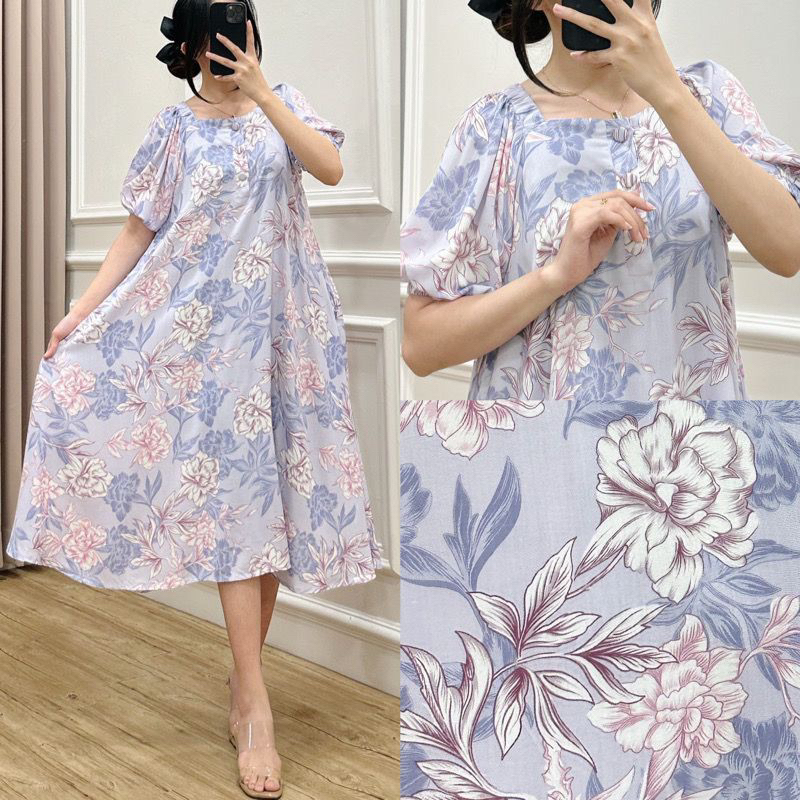 Daster Dress LEONA LITE Midi Dress bawah Lutut Cantik Kekinian