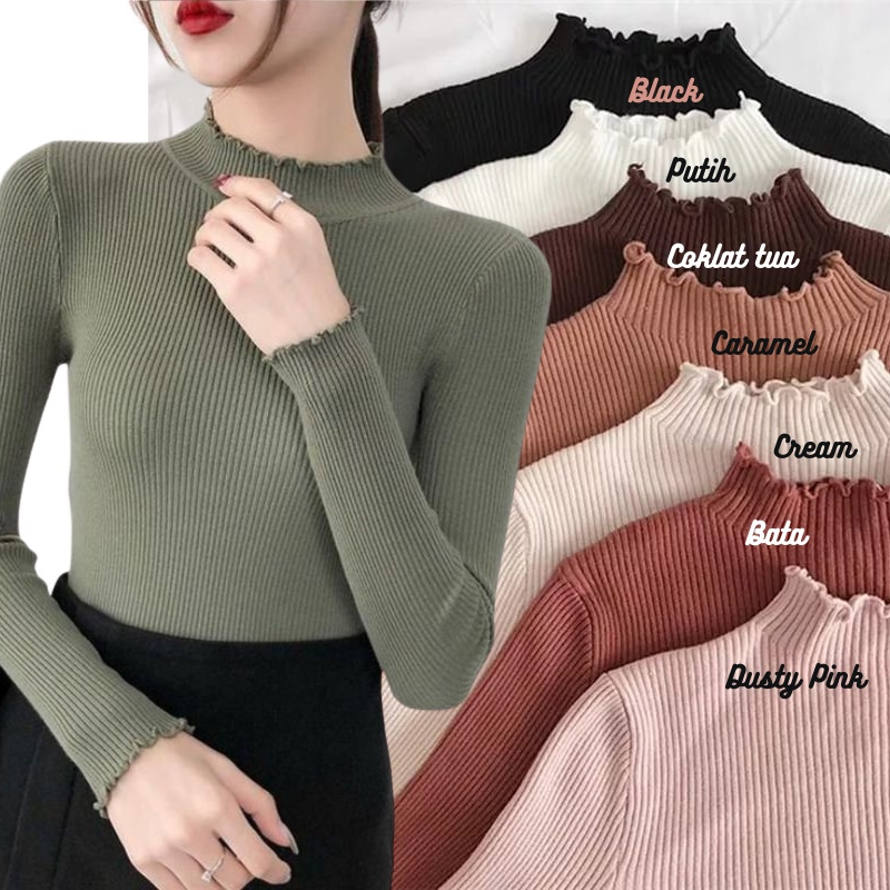 DAISY CURLY RAJUT | DAISY CURLY INNER KNIT | Manset rajut wanita | Sweater turtleneck | Dalaman raju
