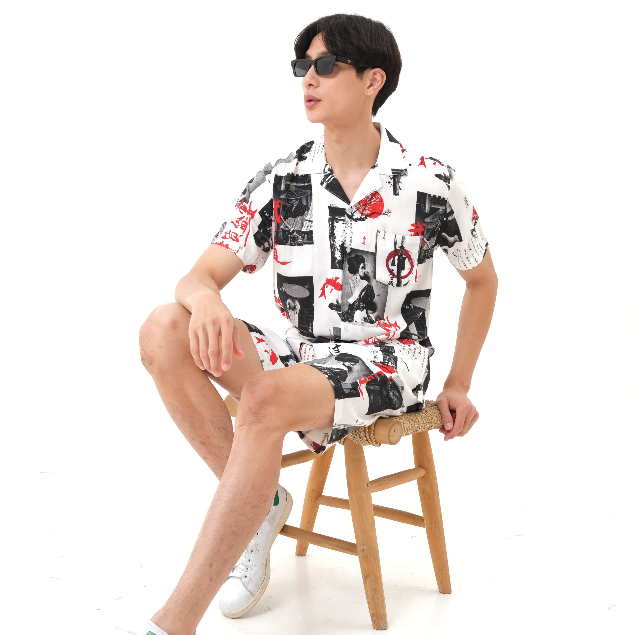 Piyama Pria Dewasa Hawaiian Shirt Pajamas Baju Tidur Pendek Pria Setelan Baju pantai Kemeja Hawai Aloha Shirt