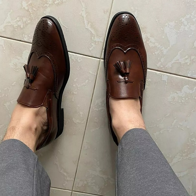 Vintage Footwear COD Sepatu Full Black Hitam Polos Pria Tassel Loafer Sepatu Pantofel Kulit Asli Santai Resmi Formal Kerja Kantor 290