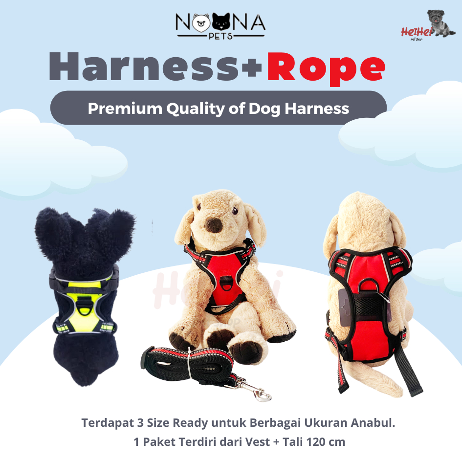 Noona Premium Dog Leash + Harness - Tali Tuntun Rompi Anjing Kecil Medium Besar - Large Dog Vest + Rope