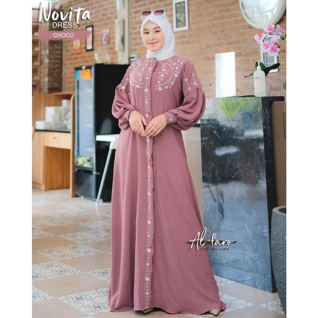 Dress cringkle Devita Zahra Novita Alfaro Amelia Bordir Brokat dress syari lebaran putih haji seragam pengajian komunitas ootd hits fashion