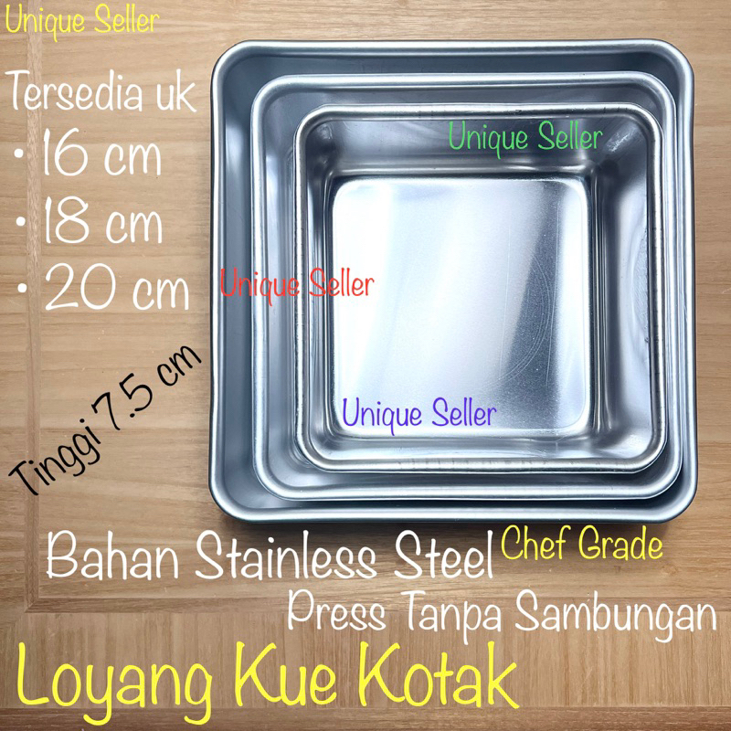 Loyang Kue KOTAK Press Tanpa Sambungan Uk 16 18 20 Tinggi 7.5 cm / Loyang Kotak Full Press Tebal Merk Surya / Loyang Roti Kotak Aluminium Press Tanpa Sambungan Tebal