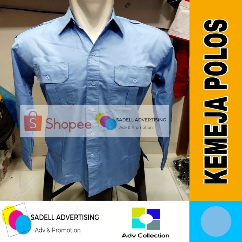 Kemeja Polos Seragam Polos Biru Muda PDH PDL Lengan Panjang Pria