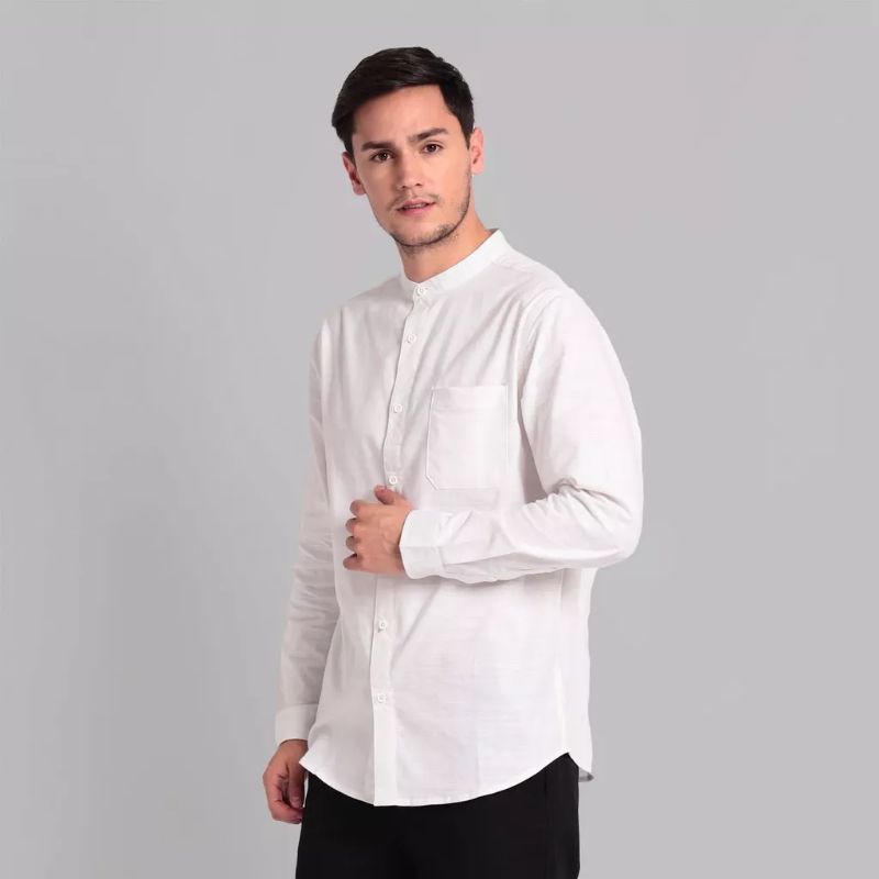 Kemeja Pria Shanghai Polos Lengan Panjang Katun Premium