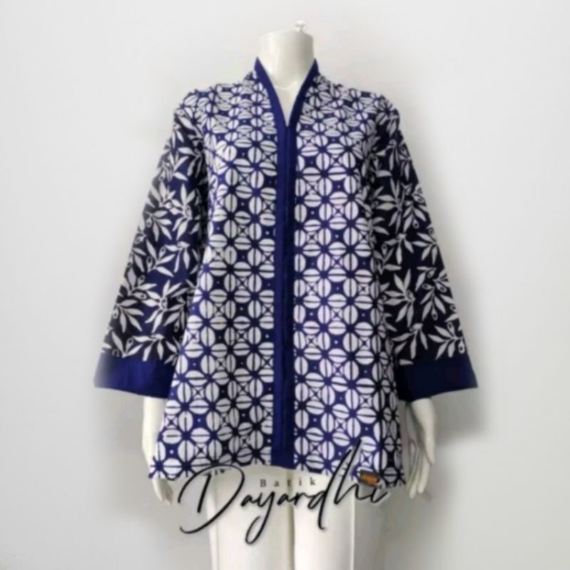 Gratis Ongkir Atasan Blouse Batik Wanita - Dayardhi - Motif Kembang Kopi Navy