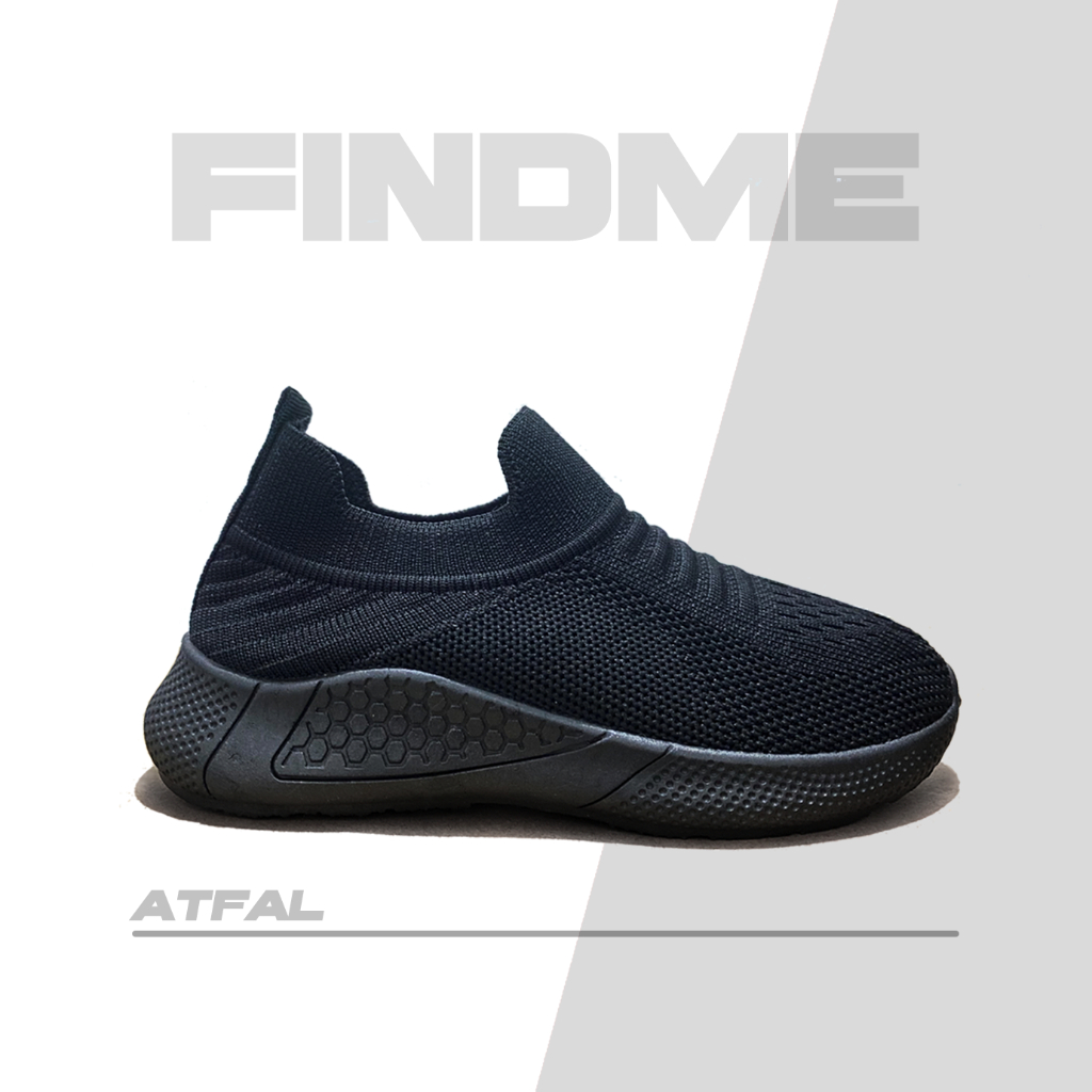 FINDME 25-40 ATFAL SEPATU SNEAKERS ANAK RINGAN PRAKTIS LENTUR MODEREN FULL BLACK BAHAN FLYKNIT IMPORT