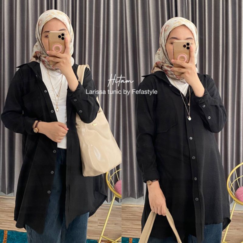 Kemeja Wanita Linen / Kemeja Oversize / Outer Linen Basic - Larissa By Fefa Style