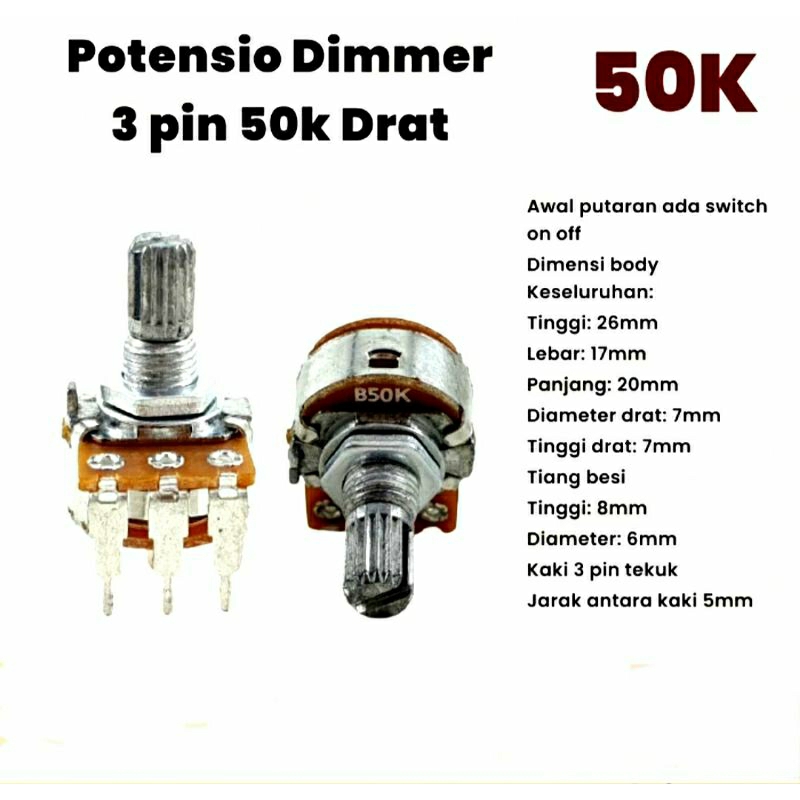 Potensio Dimer Derat 3 Kaki On Off B50K