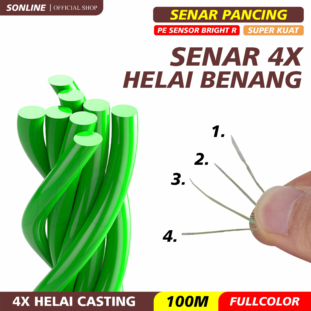 SONLINE - Tali Pancing 100m Senar Pancing PE Sensor Bright Warna Colorfull Senar Pancing 100m Super Kuat &amp; Tahan Bahan PE