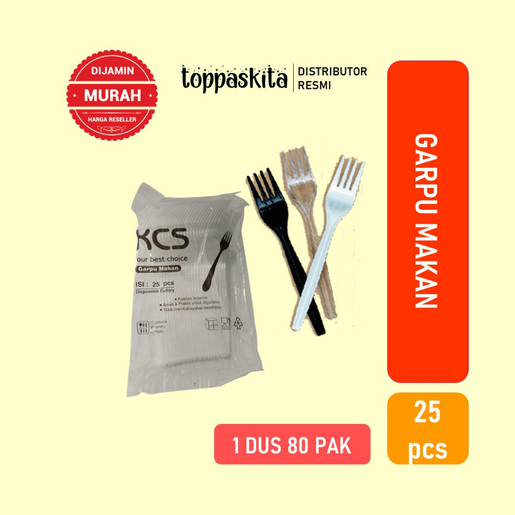 Garpu Makan Plastik Bening KCS / Garpu Panjang Tebal Kuat (25pcs)