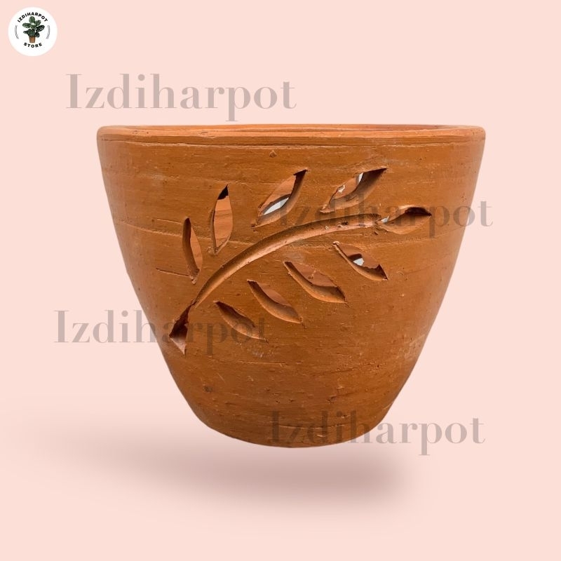 POT BUNGA TANAMAN GERABAH TANAH LIAT MOTIF DAUN D22 - MOTIF DAUN