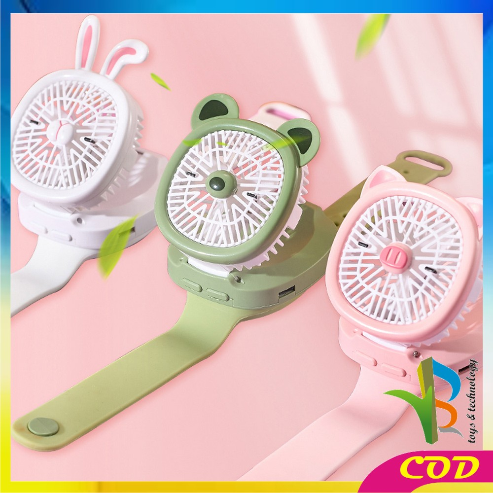 RB-C875 Kipas Jam Tangan Mini Portable USB Rechargeable / Kipas Angin Karakter Animal Model Jam Tangan Strap / Kipas Kecil Lucu / Wirst Watch Fan Import