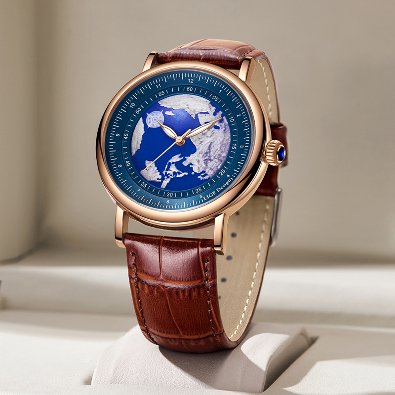 LIGE Mode Jam tangan pria anti air Santai sederhanaTali kulit Wrist Watch + Box