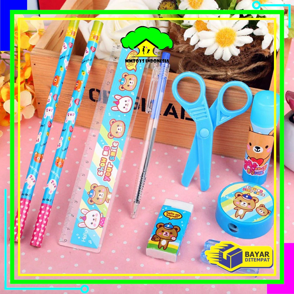 MI-A26 Alat Tulis Set 8in1 Karakter Stationery Kids / Paket Alat Tulis Anak TK / Set School Supplies for Child Writing Gift Eraser Ruler