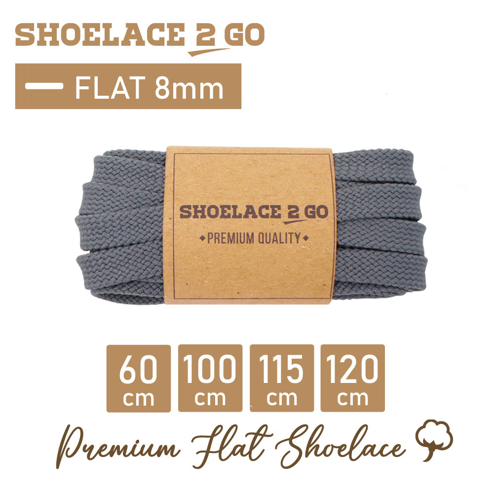 SHOELACE 2 GO PREMIUM TALI SEPATU GEPENG PIPIH FLAT E5 - GREY - 60CM 100CM 115CM 120CM