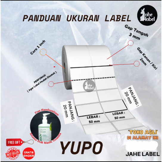 

LABEL VINYL 50X20 MM STIKER YUPO WARNA 50x20mm 2 lINE 5000 PCS
