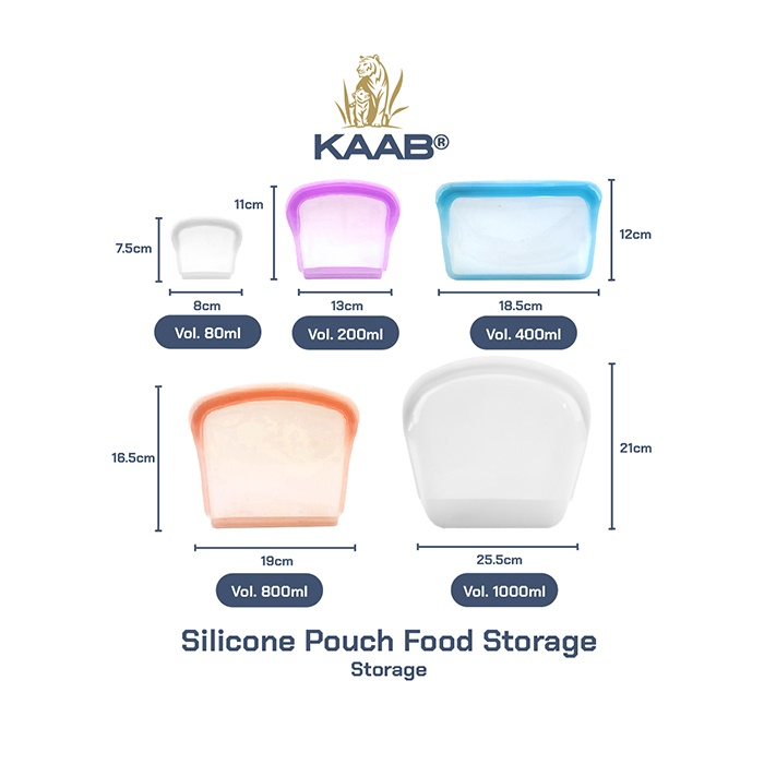 KAAB - Reusable Ziplock Silicone Pouch Bag kedap udara